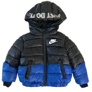 Nike Baby Boys Black Blue Color Block Quilted Puffer Coat Jacket